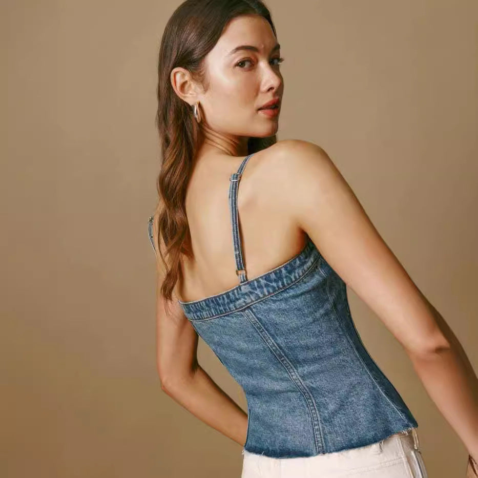 Femme Strukturierte Denim Korsett Top Drune