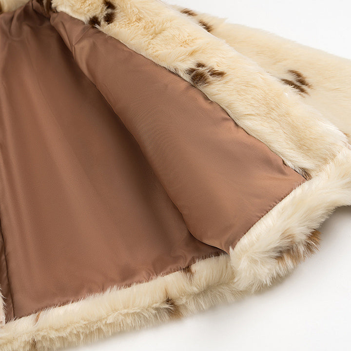 Damen Modische Kunstfelljacke mit tierischem Muster und elegantem Kragen Drune