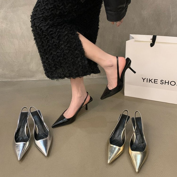 Damen Slingback Pumps aus hochwertigem Metallic-Leder Drune