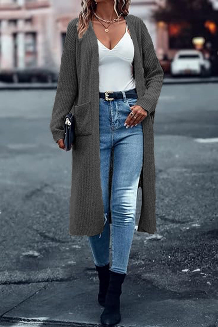 Damen Strickmantel mit langen Ärmeln und praktischen Taschen Drune