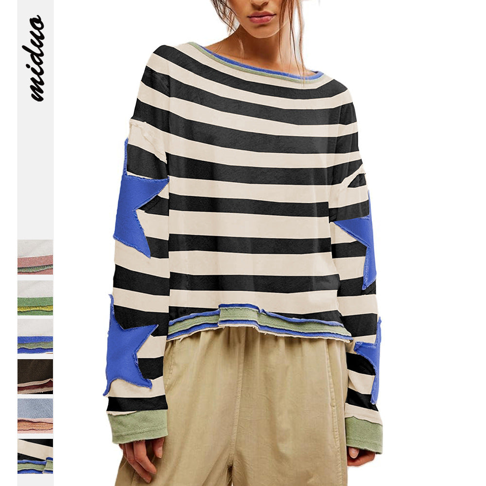 Damen lässiges Sweatshirt mit Sternen-Design und weitem Schnitt Drune