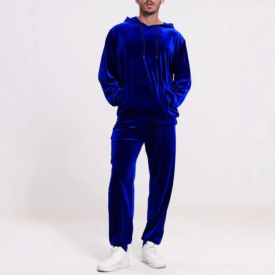 Herren nan Velours-Freizeitanzug mit Kapuzenpullover und lässiger Jogginghose Drune