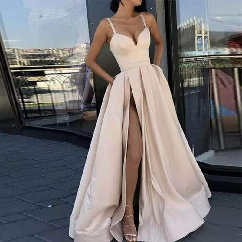Damen Elegantes Abendkleid mit tiefem Schlitz und schimmerndem Stoff Drune