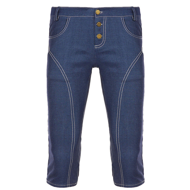 Damen Capri-Jeans mit trendigem Schnitt und rustikalen Knopfdetails Drune