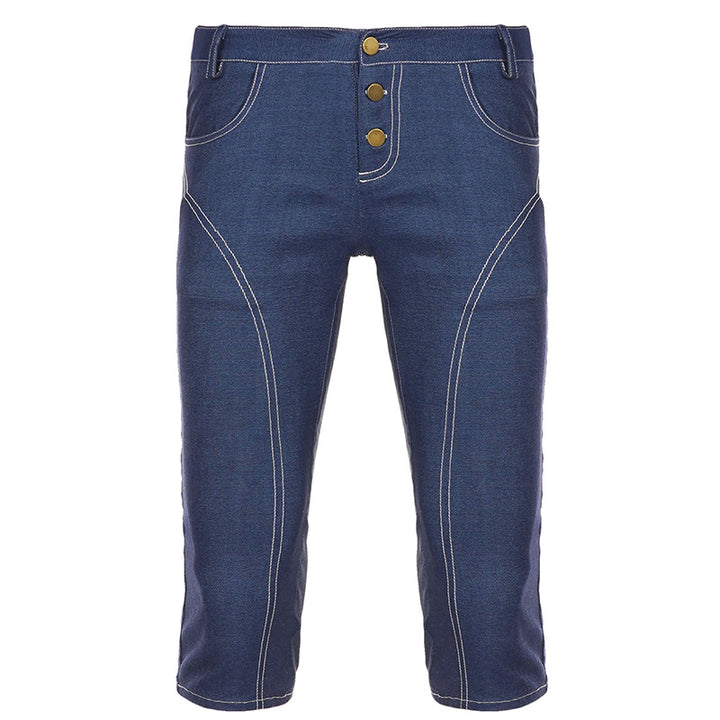 Damen Komfortable Caprijeans mit dekorativen Knöpfen Drune