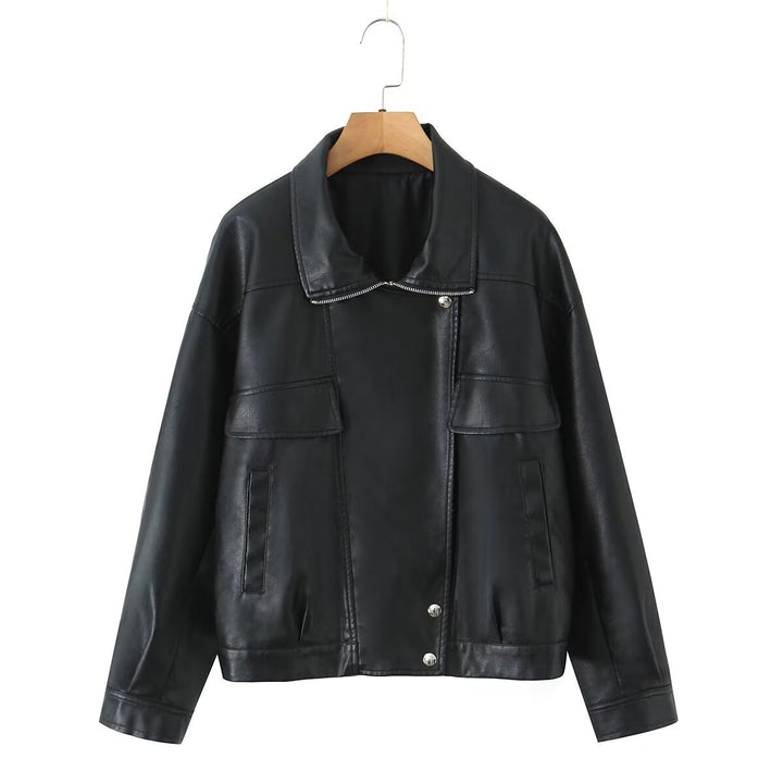 Damen Kunstlederjacke mit lässigem Schnitt und praktischen Taschen Drune