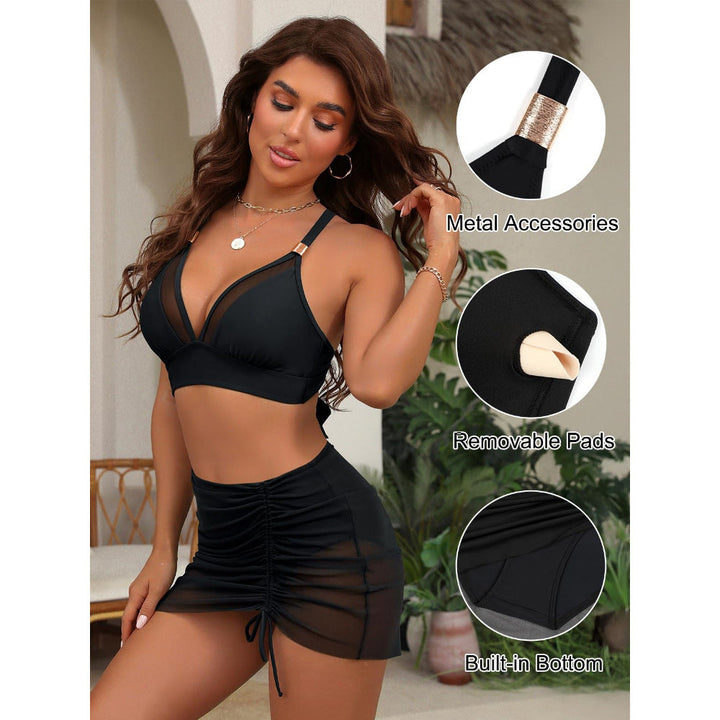 Damen Bikini mit transparentem Rock und verstellbaren Trägern Drune