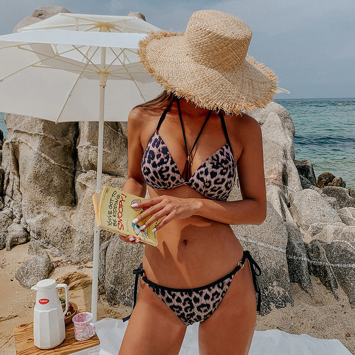 Damen Bikini-Set mit modischem Leopardenmuster und verstellbaren Trägern Drune