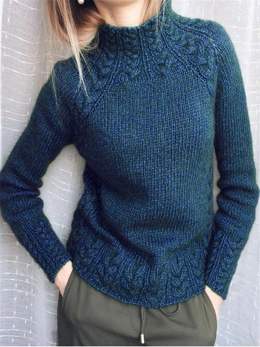 Damen nan grobgestrickter Zopfmuster-Pullover mit Stehkragen und tailliertem Schnitt Drune