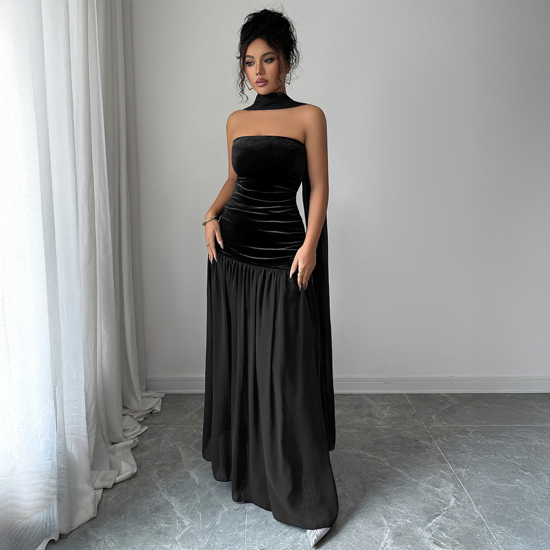 Damen Elegantes Abendkleid mit schulterfreiem Design und fließendem Rock Drune