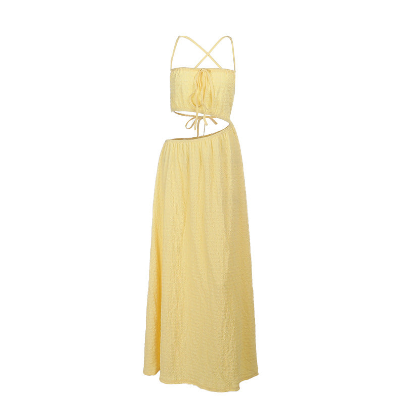 Damen Maxikleid mit offenem Cut-Out-Design und zartem Kordelzug Drune