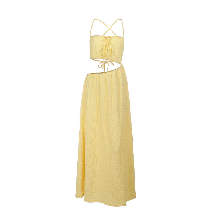 Damen Maxikleid mit offenem Cut-Out-Design und zartem Kordelzug Drune