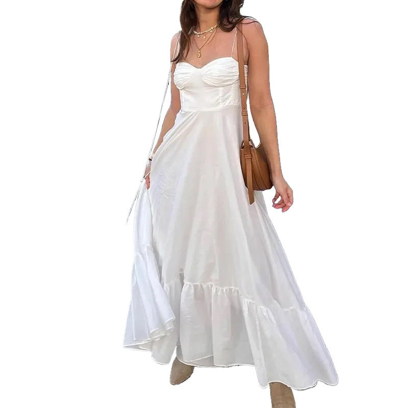 Damen Maxikleid mit rüschengeschichtetem Saum und tailliertem Oberteil Drune