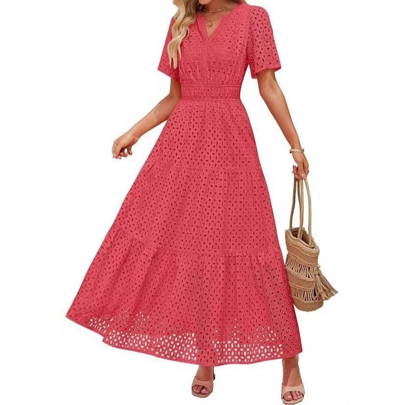 Damen Maxikleid mit gehäkeltem Muster Drune