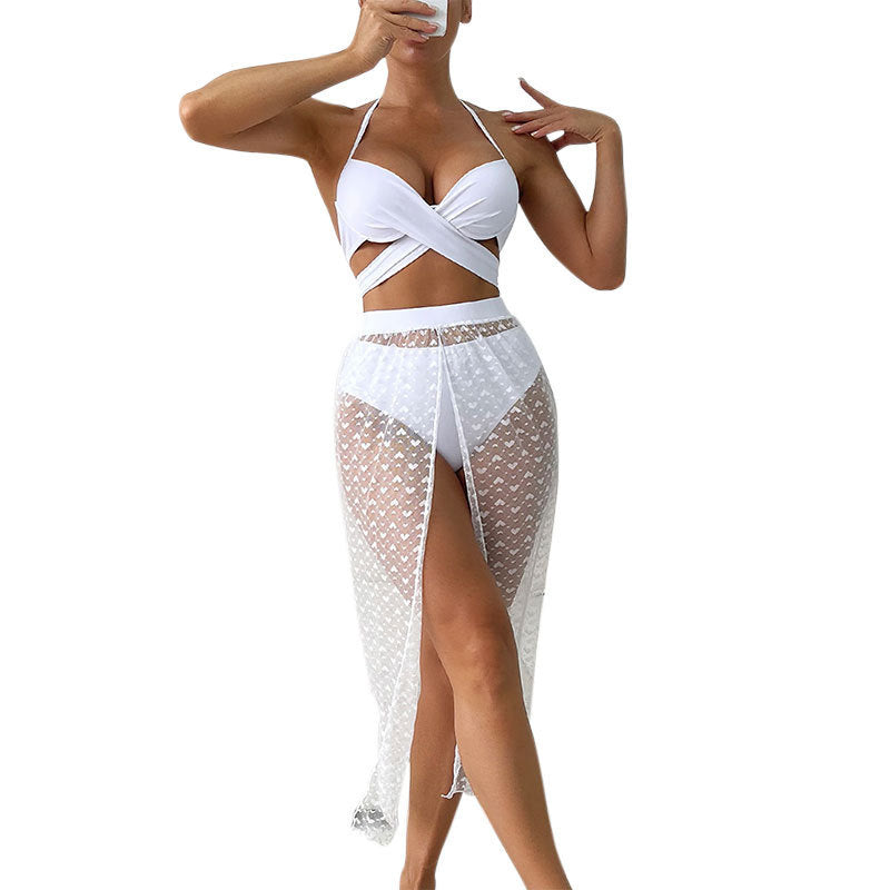 Damen Bikini-Oberteil mit verspieltem Wickeldesign und transparentem Überrock Drune
