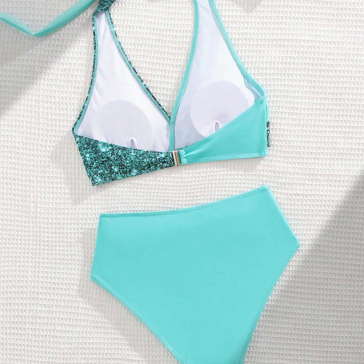 Damen Glänzender Bikinisatz mit Hochgeschnittenem Höschen Drune