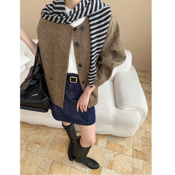 Damen lässige Strickjacke mit modernem Streifenmuster Drune