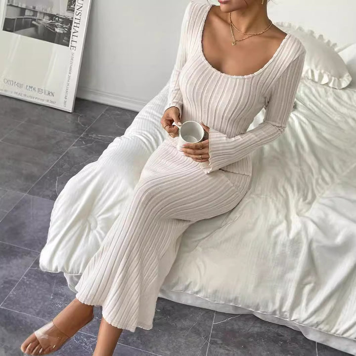 Damen Langarm Strickkleid mit figurbetonter Silhouette und schickem Rundhalsausschnitt Drune