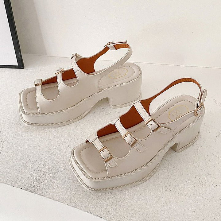 Damen Plateau-Sandalen mit verstellbaren Riemen und modischem Blockabsatz Drune