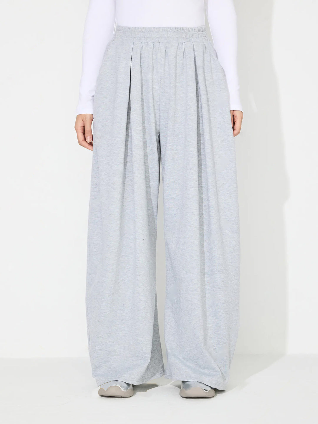 Damen weite Palazzo-Hose mit elastischem Bund und Falten Drune