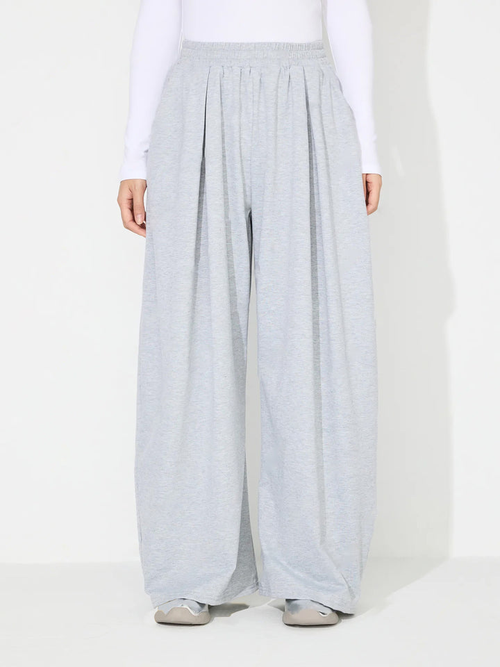 Damen weite Palazzo-Hose mit elastischem Bund und Falten Drune