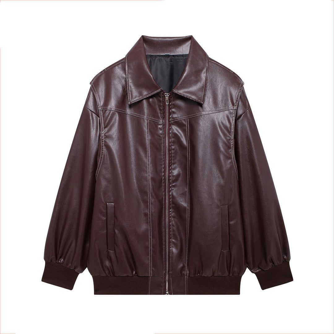 Damen Kunstlederjacke mit elastischen Bündchen und hochschließendem Kragen Drune