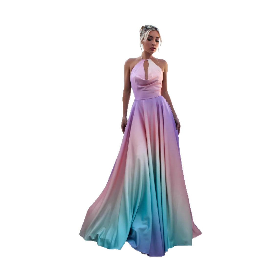 Damen Elegantes Maxikleid mit schickem Halterneck und geschmeidiger Satinoptik Drune