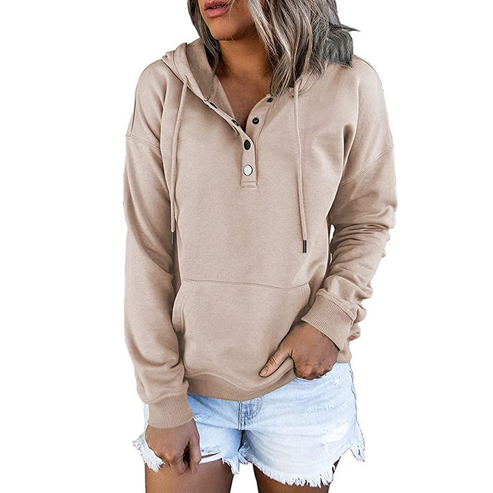 Damen Kapuzenpullover mit Knopfdetails und weichem Fleece-Material Drune