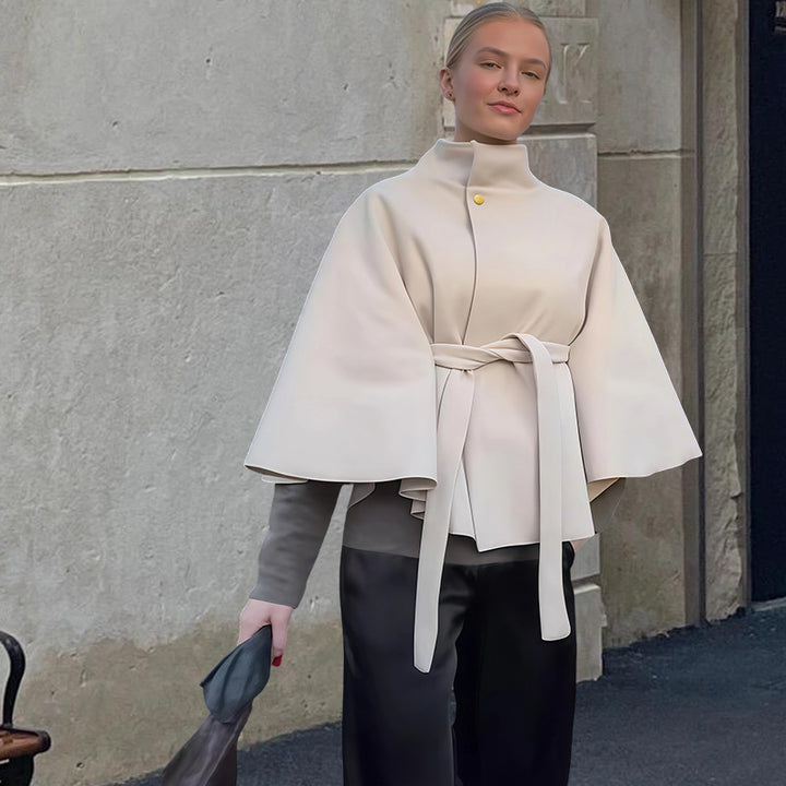 Damen Kapuzenjacke mit Wickelgürtel und elegantem Stehkragen Drune
