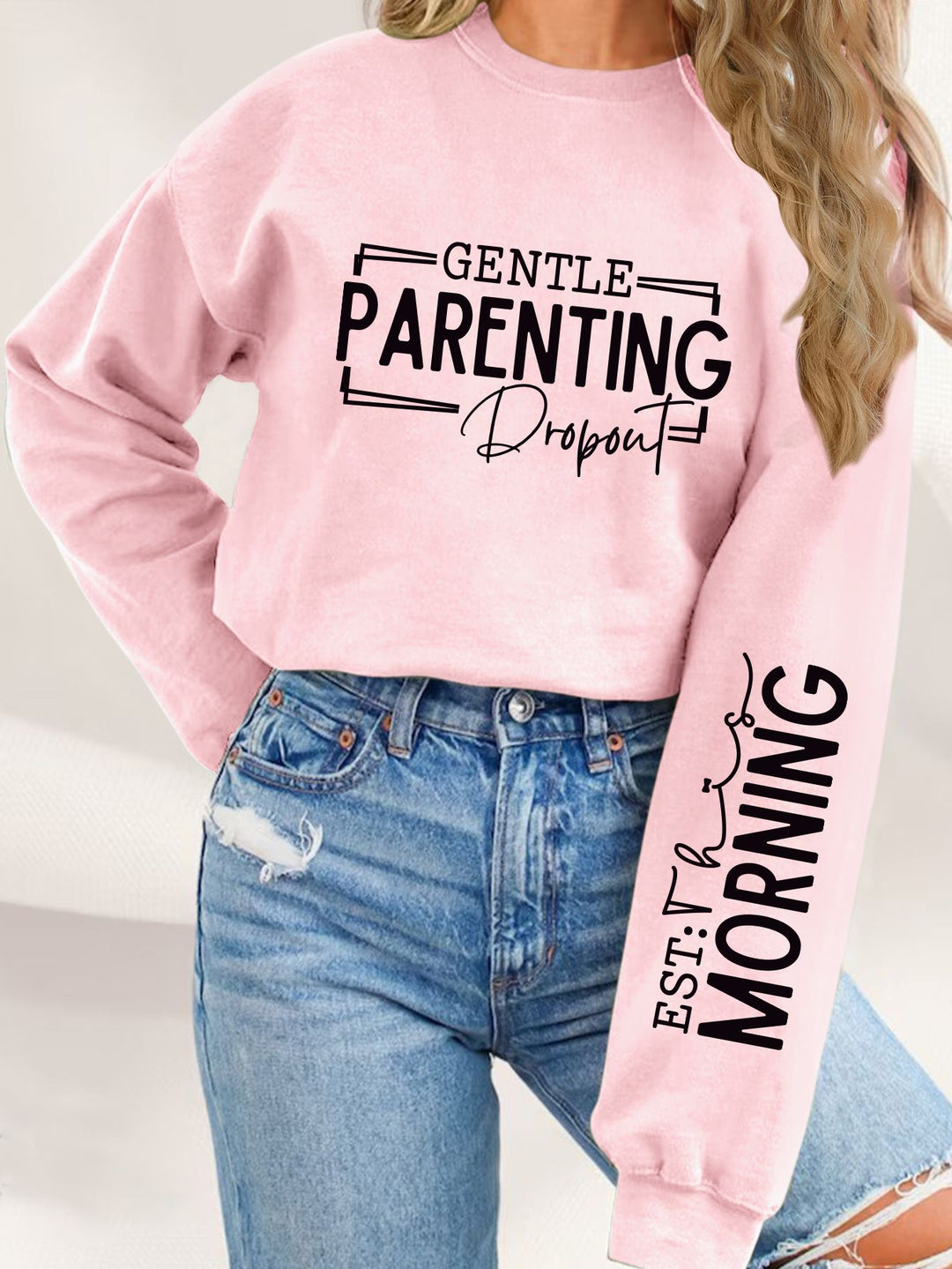 Damen Sweatshirt mit einzigartigem aufgedrucktem Elternschaftsmotiv und lässigem Schnitt Drune