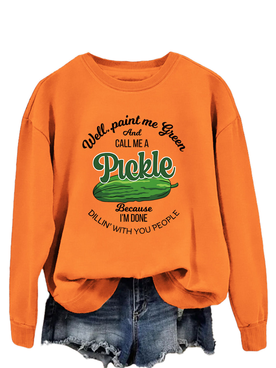 Damen Sweatshirt mit witzigem Gurkenmotiv und kreativem Druck Drune