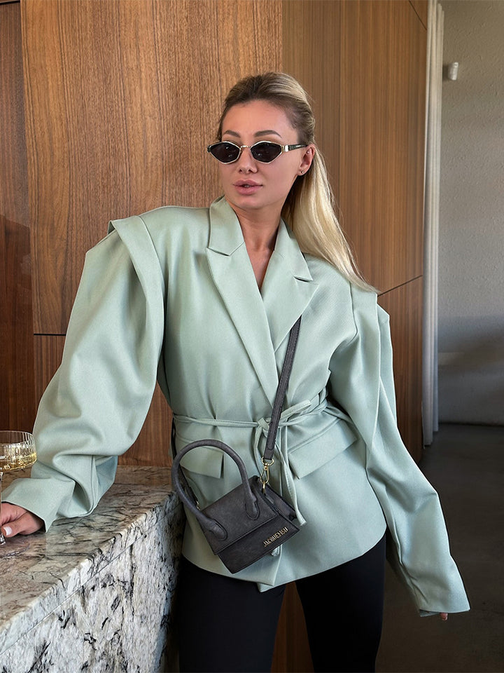 Damen elegante oversized Blazerjacke mit Gürteldetail Drune