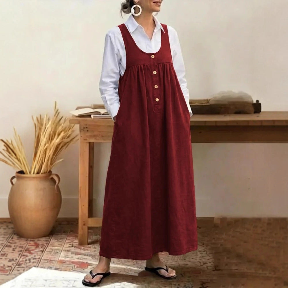 Damen Maxikleid mit Knopf- und Taschen-Details Drune