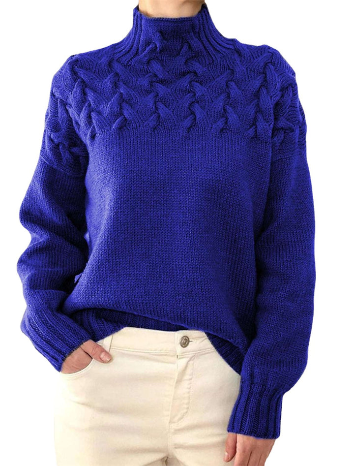 Damen Strickpullover mit dekorativem Zopfmuster und hohem Kragen Drune
