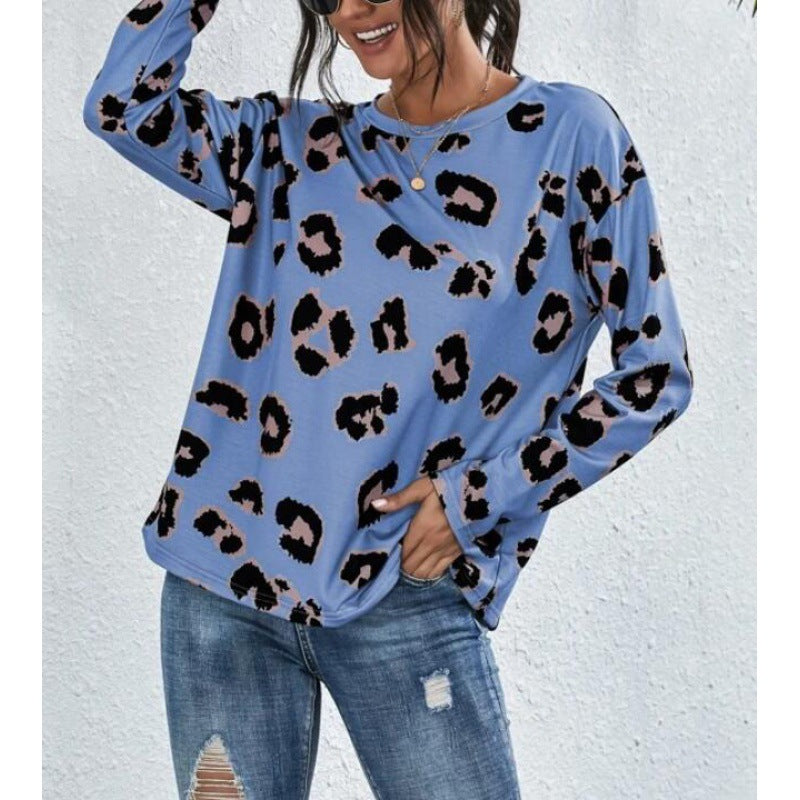 Damen Lässiger Leopardenmuster Pullover Drune