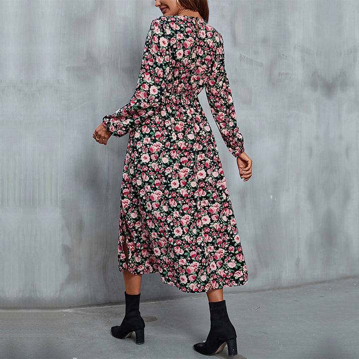 Damen Maxikleid mit floralen Mustern und seitlichem Schlitz Drune