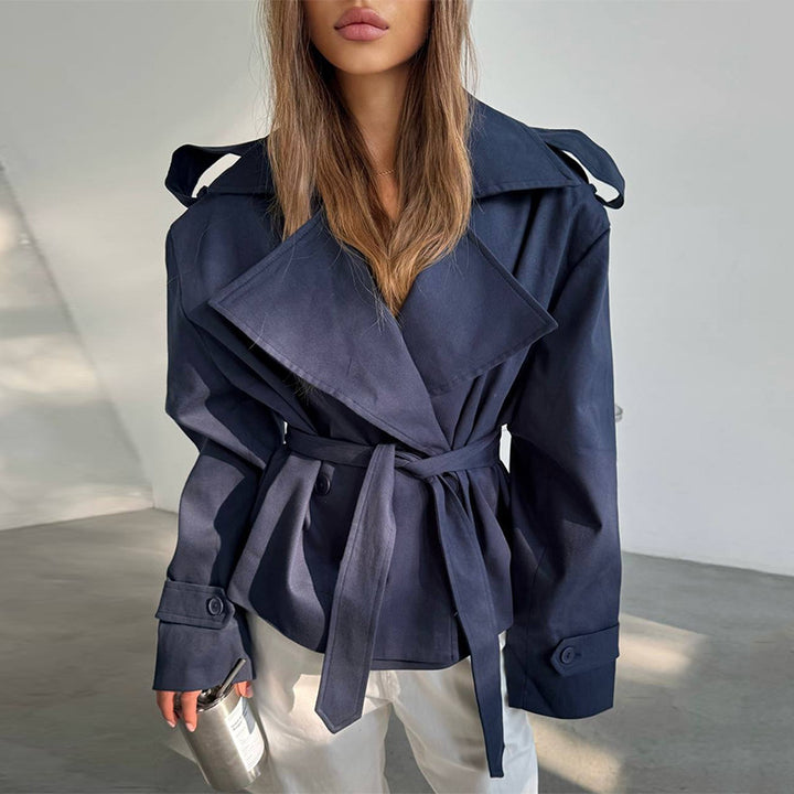 Damen Elegante Trenchcoat mit Taillengürtel und weitem Schnitt Drune