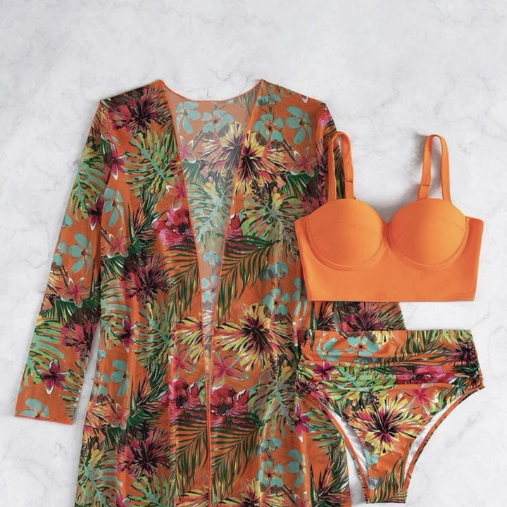 Damen Bikiniset mit floralem Überwurf Drune