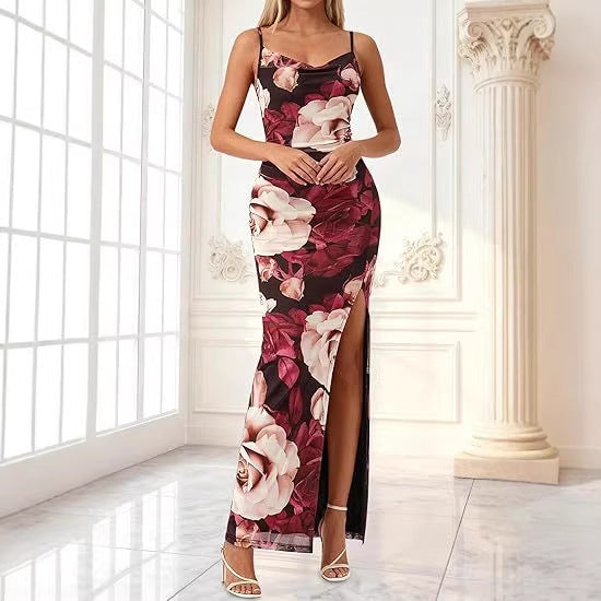 Damen Maxikleid mit seitlichem Schlitz und floralem Design Drune
