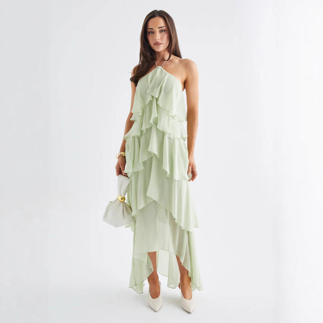 Damen Chiffon Maxikleid mit mehrschichtigen Rüschendetails Drune