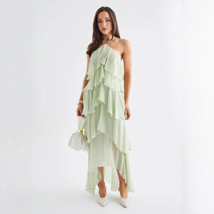 Damen Chiffon Maxikleid mit mehrschichtigen Rüschendetails Drune