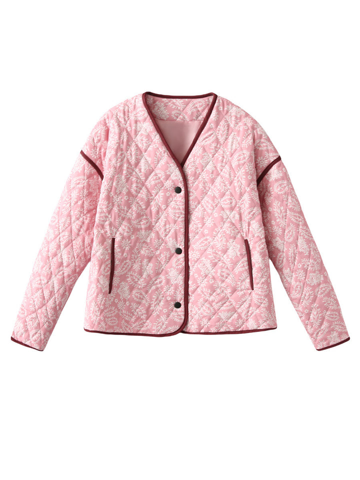 Damen gesteppte Herbstjacke mit einzigartigem floralen Muster und praktischen Taschen Drune