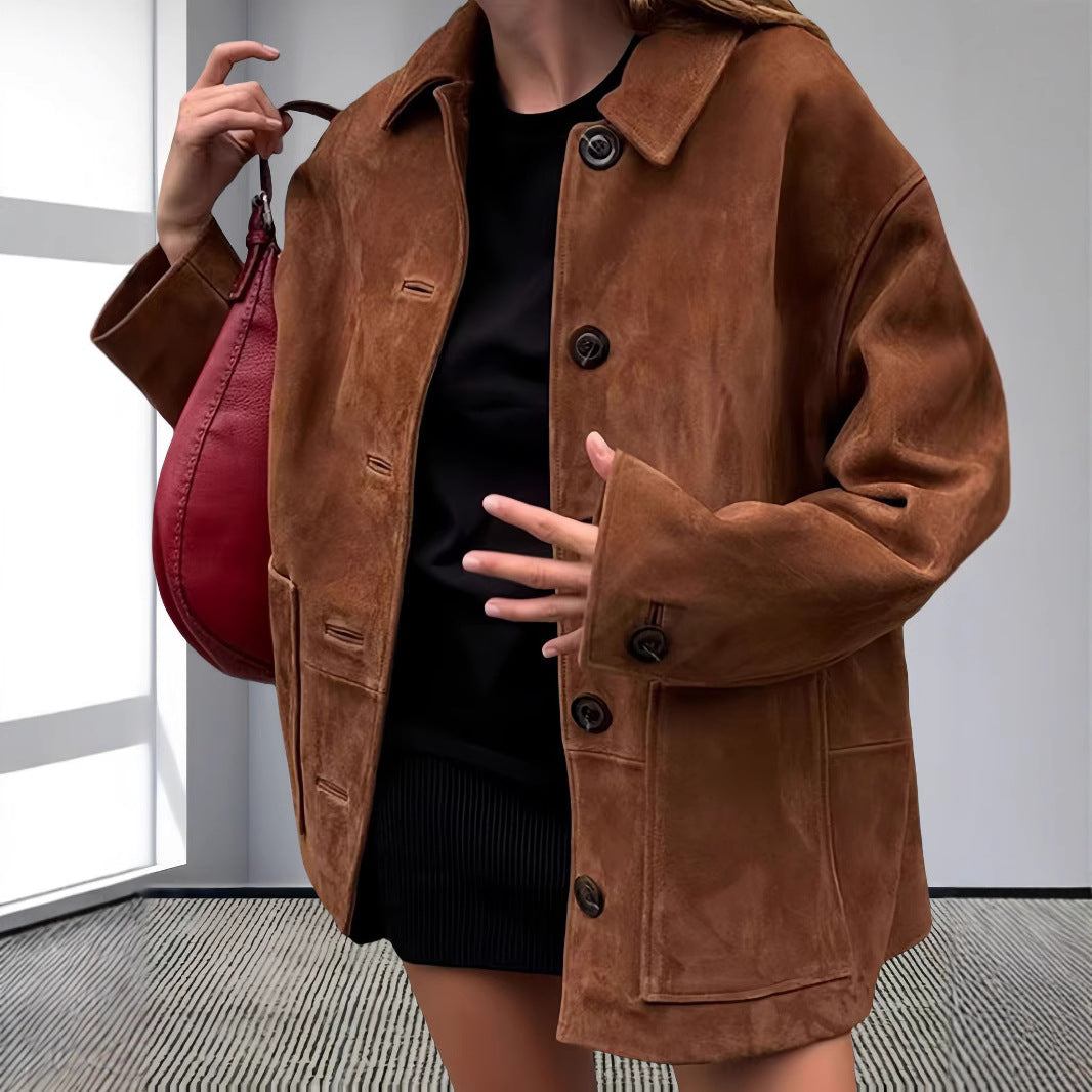 Damen lässige Wildlederjacke mit strukturiertem Design Drune