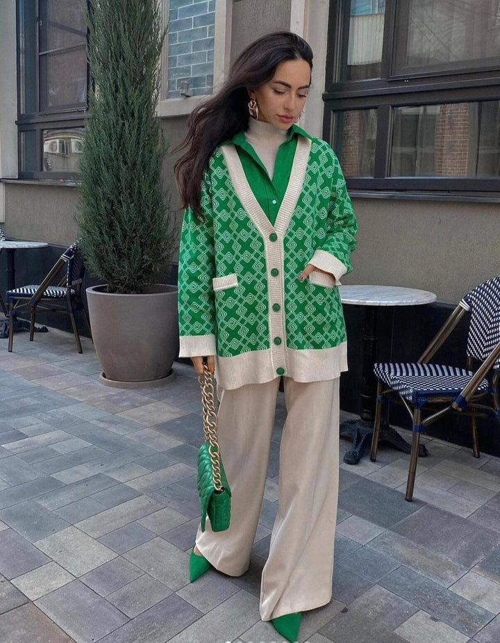Damen Gemusterte Strickjacke mit eleganten Taschen Drune