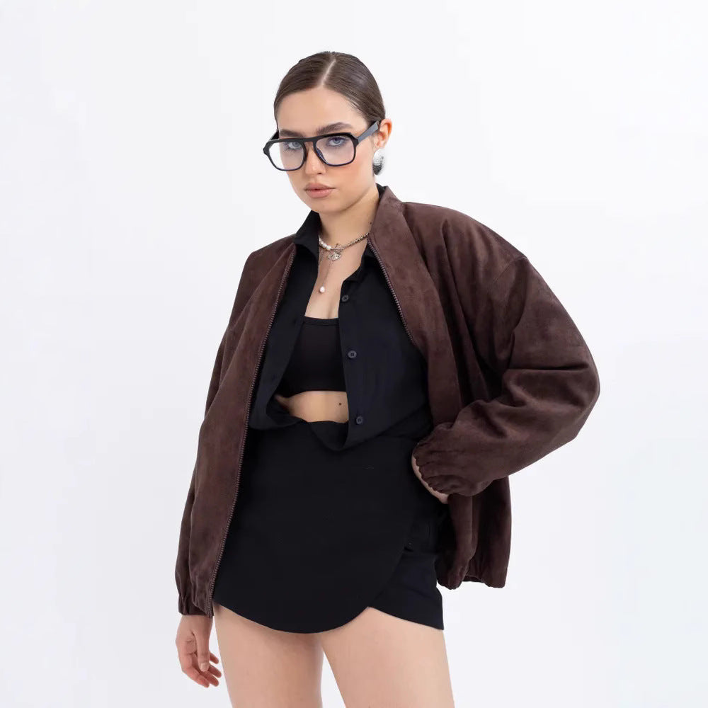 Damen Modische Kunstlederjacke im lässigen Schnitt mit Reißverschluss Drune