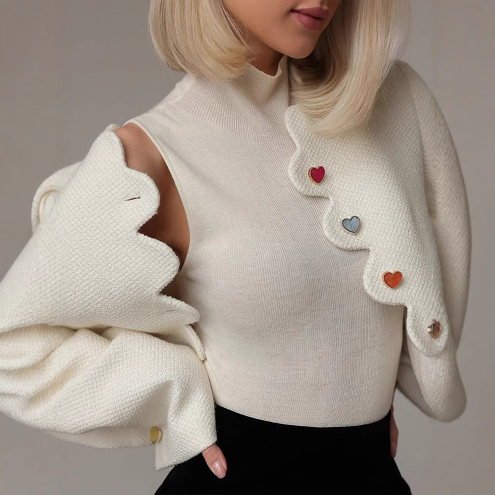 Damen elegante Strukturjacke mit farbigen Knöpfen Drune