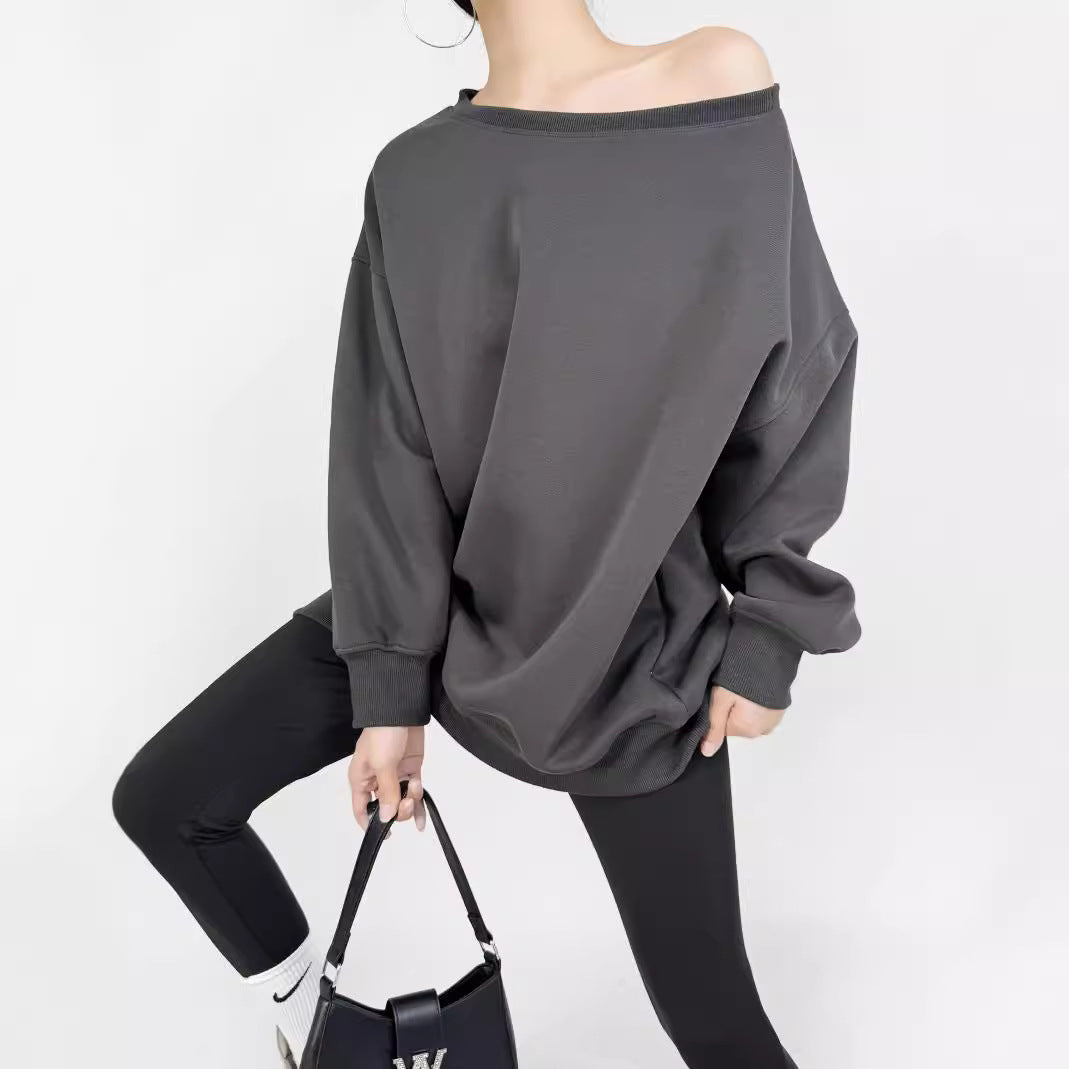 Damen lässiger Oversize-Sweatshirt mit leichtem Stoff Drune