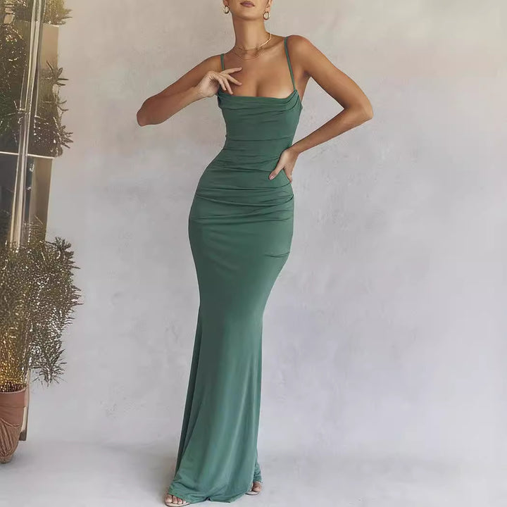 Damen Elegantes Maxikleid mit raffiniertem Drapierungsdesign und schmalen Trägern Drune