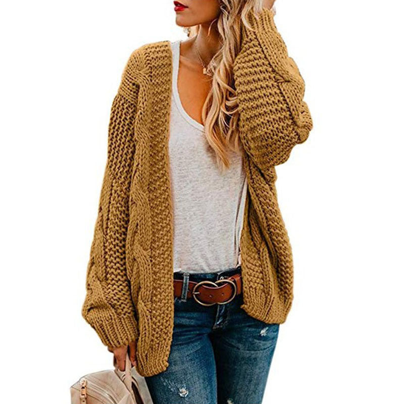 Damen Grobstrick-Cardigan mit elegantem Zopfmuster und weitem Schnitt Drune