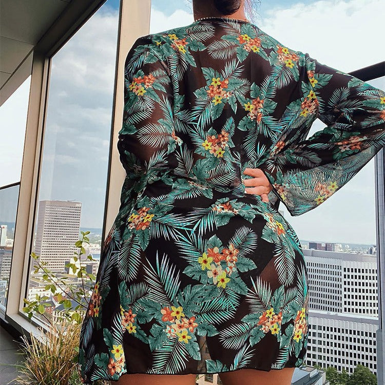 Damen Hochgeschnittener Bikini mit floralem Kimono Drune